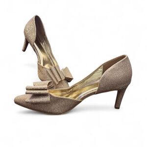 Midnight Velvet Gold Glitter Bow Heels Pumps Womens 9 Pointed Toe Kitten Heel